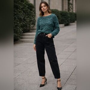 Sage Green Crochet Sweater w/metallic threading. Cotton